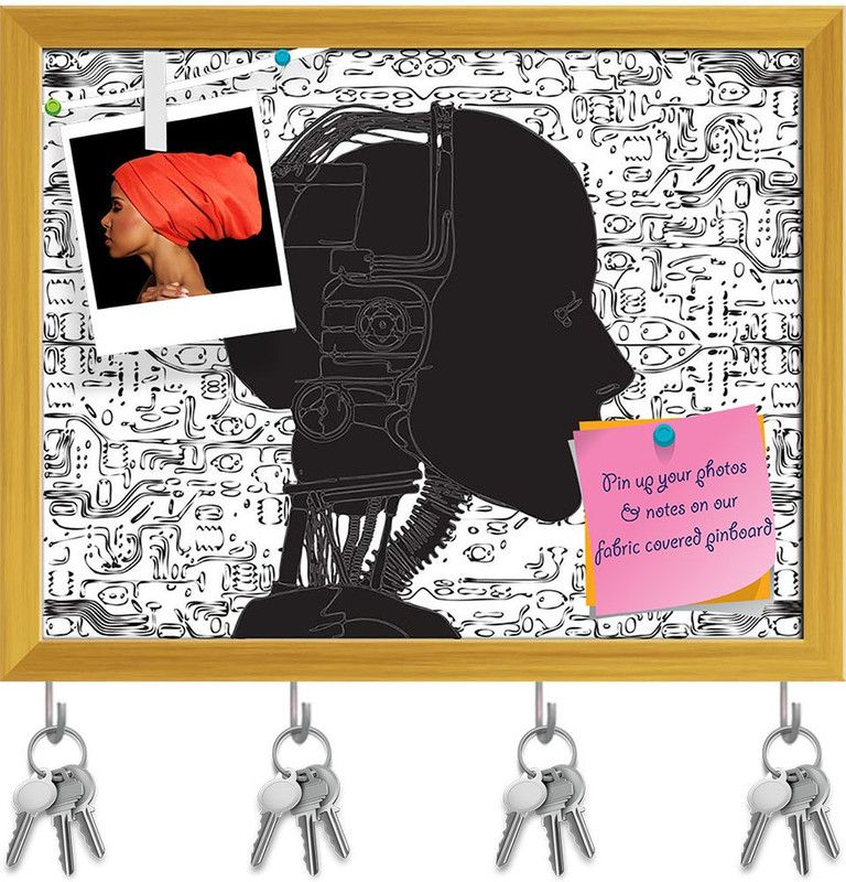 Artzfolio Electrical Circuit Pin Board with Key Holders Golden Frame 15.2x12inch Cork Bulletin Board  (Multicolor 15.2 x 12 inch (39 x 30 cms))