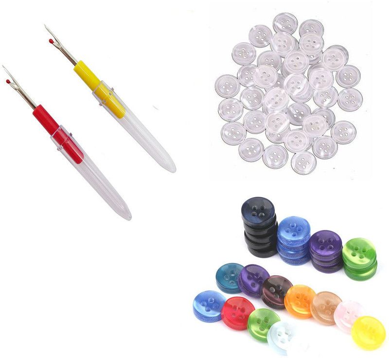Crafts Haveli 3 Items Combo : 2 Seam Ripper, 20 Multi Button, 20 White Button Sewing Kit