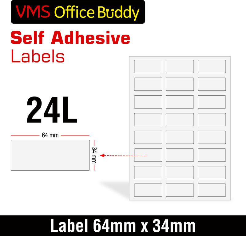 VMS Professional A4 Self Adhesive Paper Labels for Laser, Inkjet Printers - 200 Sheets (24 per Sheet) Self Adhesive Paper Label  (White)