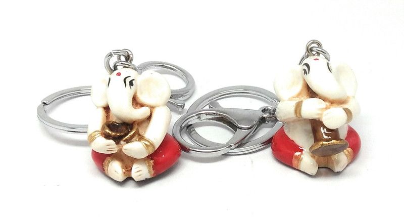 Shiani Set of 2 Lord Ganesh Ganpati Playing Music Intruments Polyester Key Chain