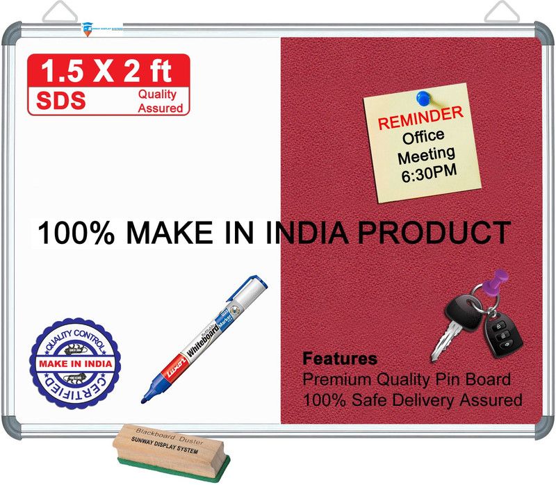 sunway Display Systems Combination Board (Non-Magnetic Whiteboard with Red Pin-up Notice Board) for Home, Office & School, Heavy-Duty Aluminium Frame MEGNETIC combtionB(1.5*2) v07 Cork Bulletin Board  (Red)
