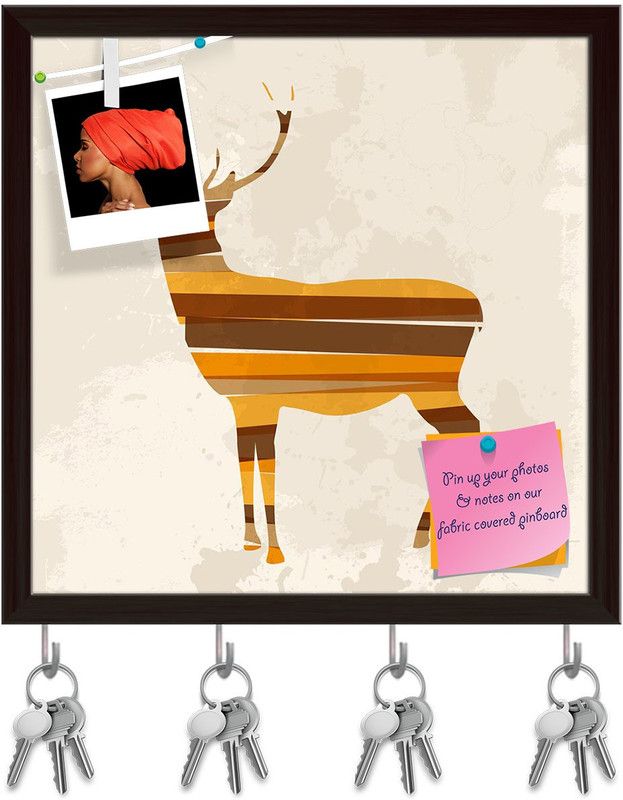 Artzfolio Transparent Bands Reindeer Pinboard with Key Holders Dark Brown Frame16x16inch Cork Bulletin Board  (Multicolor 16 x 16 inch (41 x 41 cms))