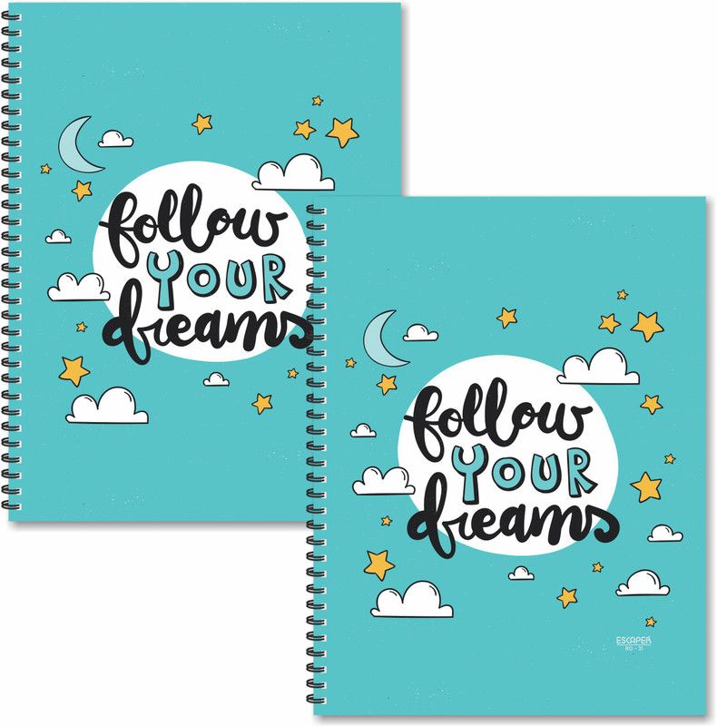 ESCAPER Follow Your Dreams Designer Registers A4 Size (Pack of 2 Units) | Spiral Notebooks Ruled a4 | a4 Size Notebooks | Register Books | Motivational Notebooks A4 Notebook Ruled 160 Pages  (Multicolor, Pack of 2)