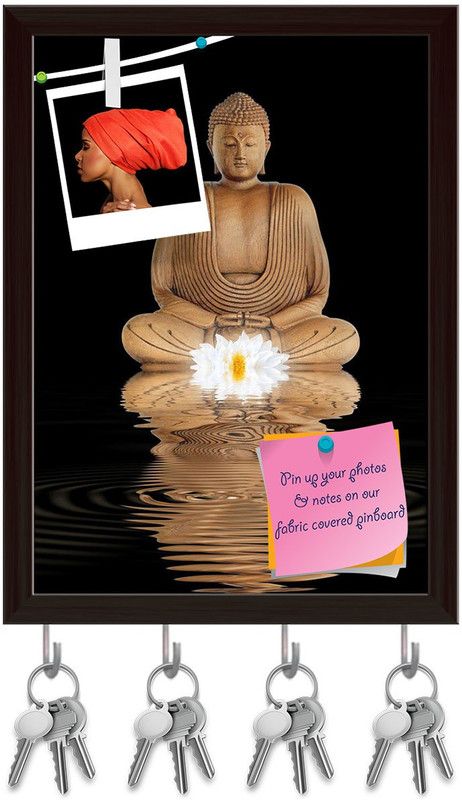 Artzfolio Buddha With White Lotus Lily Pinboard & Key Holders Dark Brown Frame12x16.6inch Cork Bulletin Board  (Multicolor 12 x 16.6 inch (30 x 42 cms))