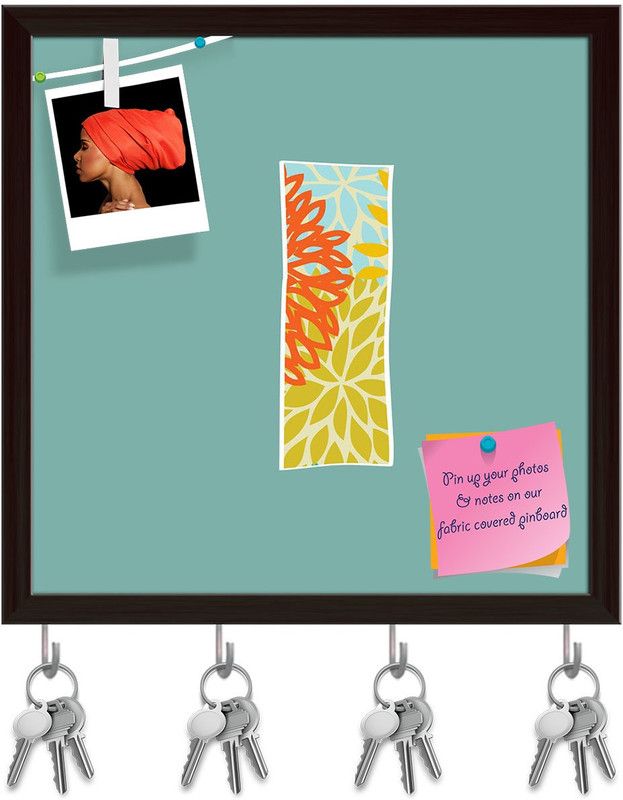 Artzfolio Floral Letter I Pinboard with Key Holder Hooks Dark Brown Frame 16x16inch Cork Bulletin Board  (Multicolor 16 x 16 inch (41 x 41 cms))