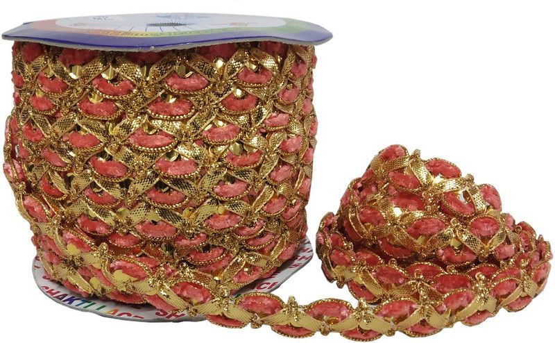 Utkarsh WG0124 (18 Mtr Roll) of Ethnic Wear Gota Patti Embroidery Trim Peach and Golden Fur Lace Border with 1.27cm Width for Saree,suit,dresses,fashion Designing,craftworks Lace Reel  (Pack of 1)