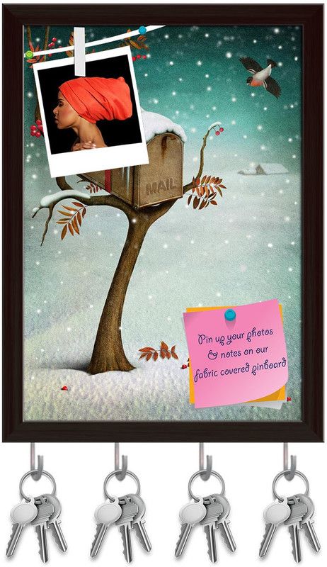 Artzfolio Mailbox In Winter Forest Pinboard with Key Holders Dark Brown Frame10x13.8inch Cork Bulletin Board  (Multicolor 10 x 13.8 inch (25 x 35 cms))