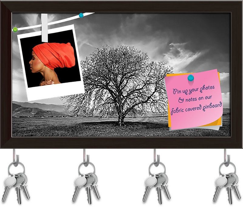 Artzfolio Abstract Tree Pinboard with Key Holder Hooks Dark Brown Frame 16.9x10inch Cork Bulletin Board  (Multicolor 16.9 x 10 inch (43 x 25 cms))