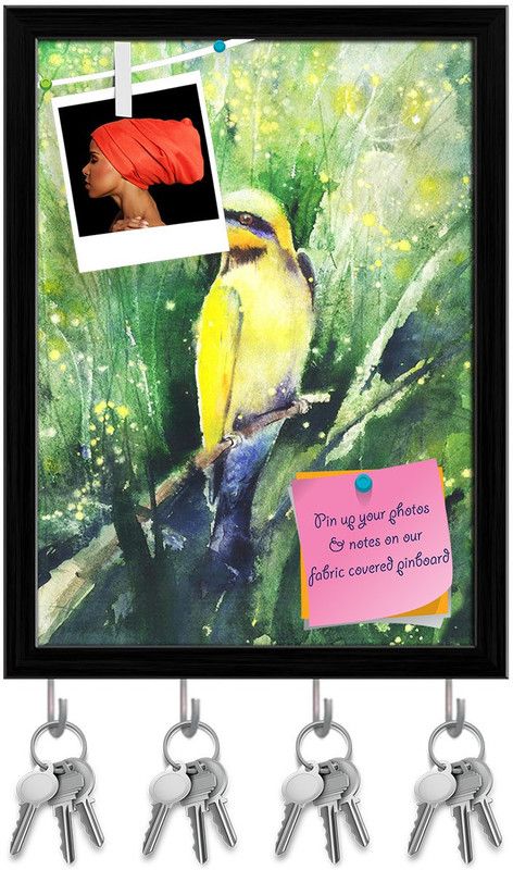 Artzfolio Tropical Bird Sitting On A Branch Pinboard & Key Hooks Black Frame 8x10.7inch Cork Bulletin Board  (Multicolor 8 x 10.7 inch (20 x 27 cms))