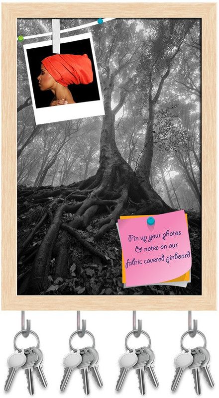Artzfolio Wet Roots Pinboard with Key Holder Hooks Natural Brown Frame 6x8.5inch Cork Bulletin Board  (Multicolor 6 x 8.5 inch (15 x 22 cms))