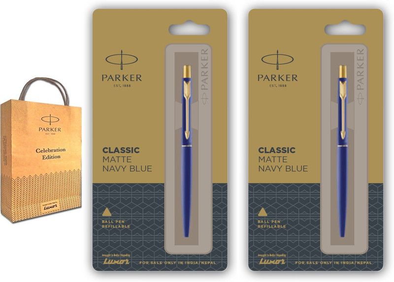 PARKER Classic Matte Navy Blue Two Ball Pen with Gift Bag Ball Pen  (Pack of 2, Blue)