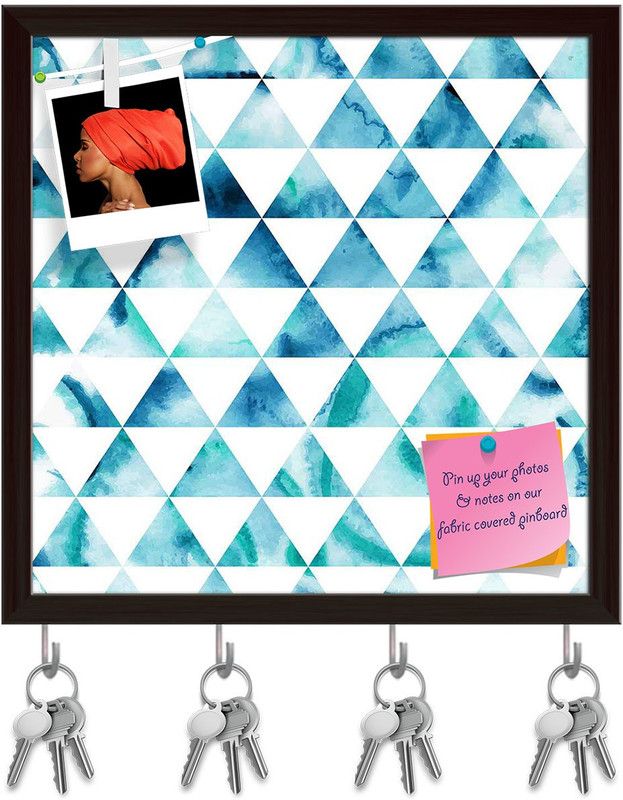 Artzfolio Watercolor Hipster Triangles Pinboard with Key Holders Dark Brown Frame20x20inch Cork Bulletin Board  (Multicolor 20 x 20 inch (51 x 51 cms))