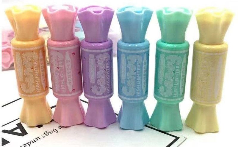 MGS lifestyle 6pcs Double Side Mini Candy Shape Highlighter Marker Pen  (Set of 6, multicolour)