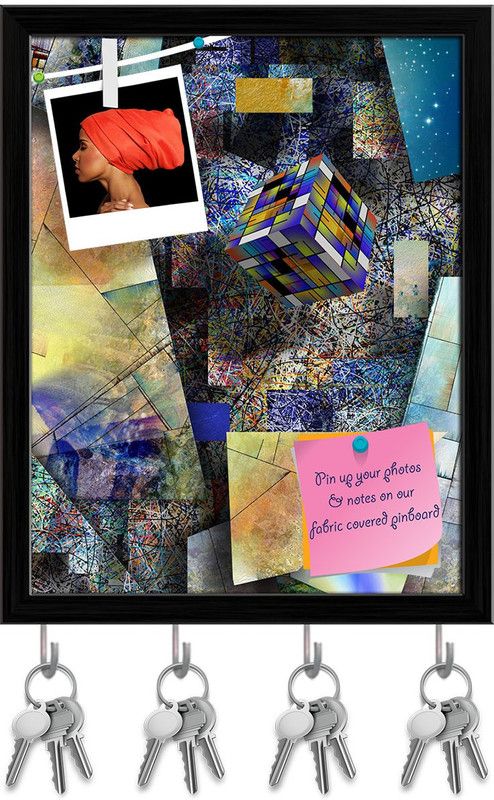 Artzfolio Block Hovers In Abstract Art Pinboard with Key Holders Black Frame12x15.2inch Cork Bulletin Board  (Multicolor 12 x 15.2 inch (30 x 39 cms))
