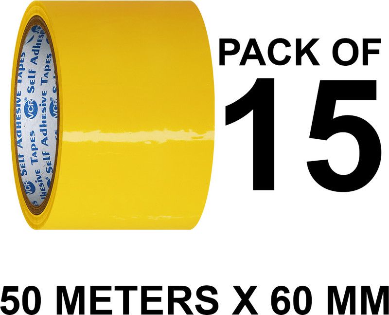 VCR Yellow Color Tape - 50 Meters in Length - 60mm / 2.5" Width - 15 Rolls Per Pack Yellow Color Tape - 50 Meters in Length - 60mm / 2.5" Width - 15 Rolls Per Pack Handheld Color Packaging Tape (Manual)  (Set of 15, Yellow)