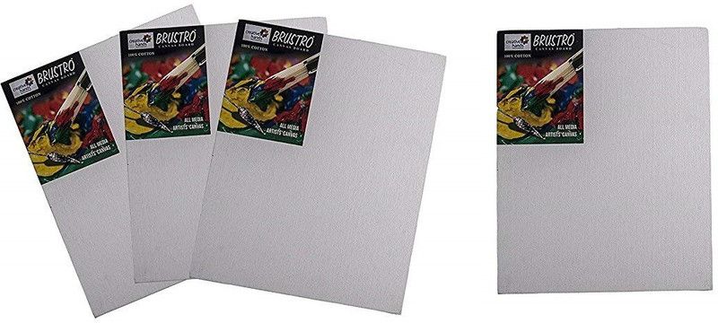 BRuSTRO Artists Cotton Soft Touch Stretched Canvas Board (Set of 4)  (White)