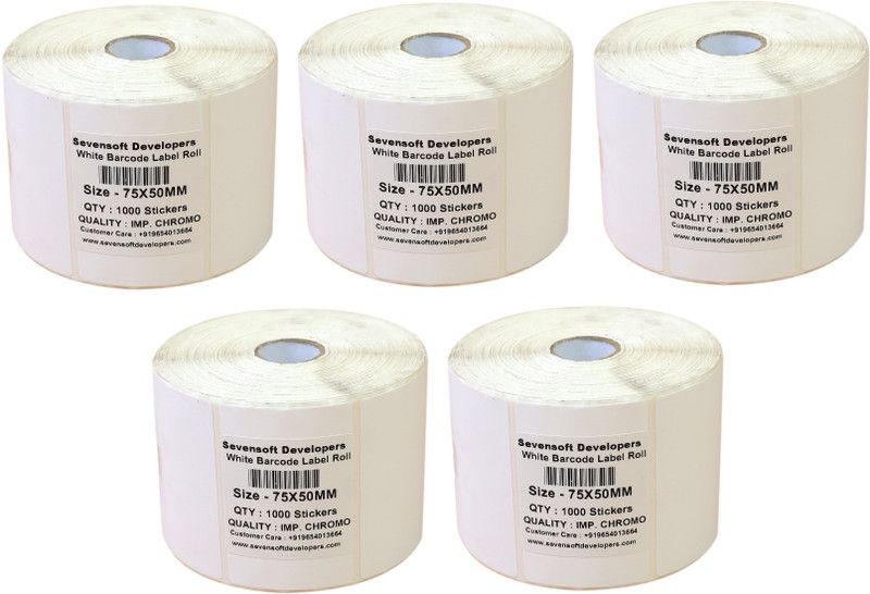 Sevensoft Developers 75X50MM Barcode Label Set of 5 Self-adhesive Paper Label  (White)
