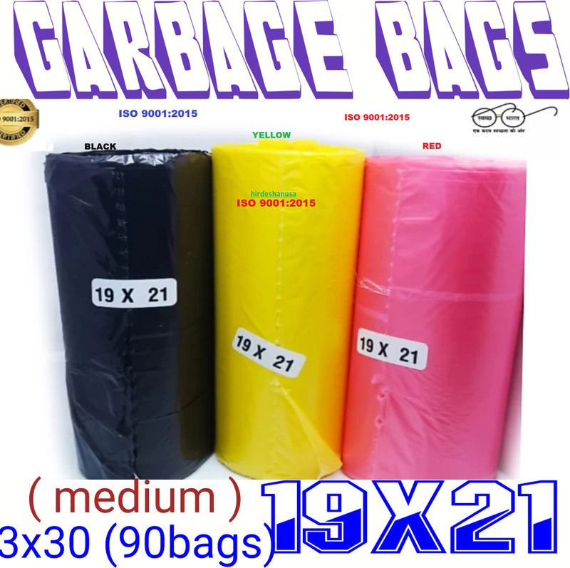 MJ Exim B_19X21 ( black,yellow,red, ) 03 roll Medium 10 L Garbage Bag  (90Bag )
