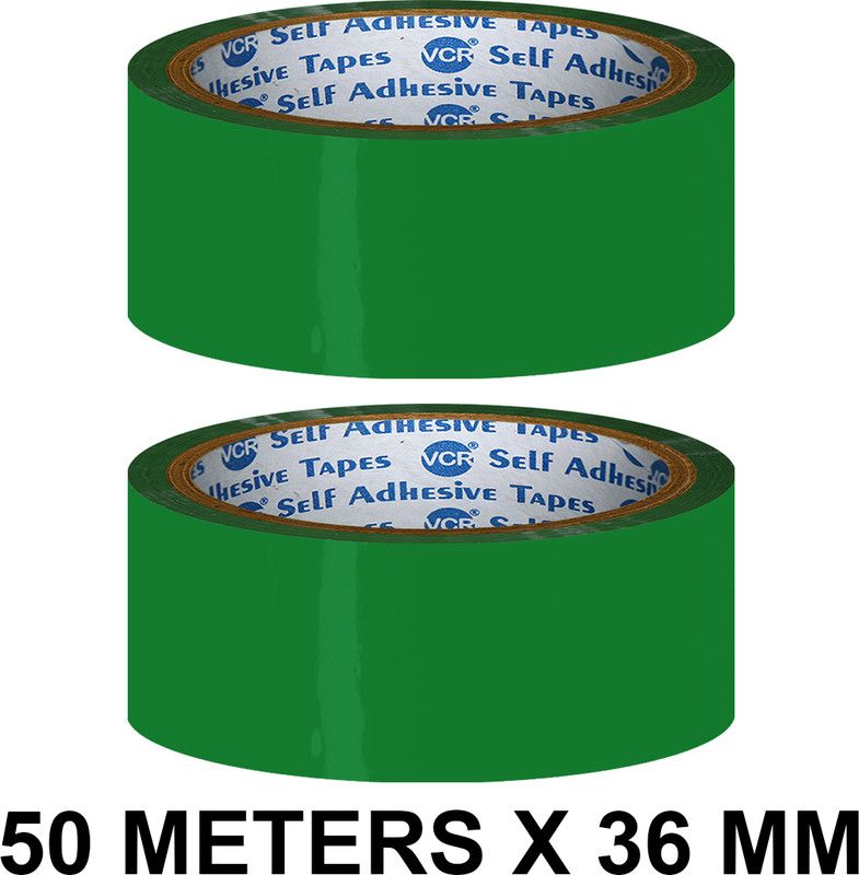 VCR Green Color Tape - 50 Meters in Length - 36mm / 1.5" Width - 2 Rolls Per Pack Handheld Green Color Tape (Manual)  (Set of 2, Green)