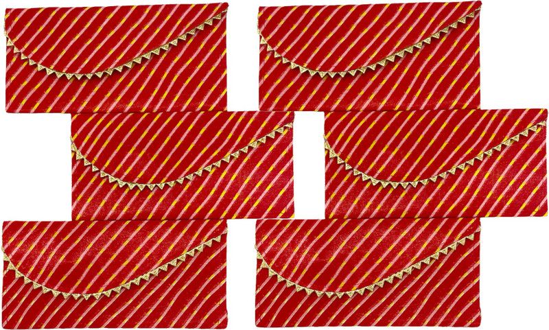 Orange Paper Leheria Shagun Envelopes for Wedding Money Gift Shagun Lifafa Pack OF 6 Envelopes  (Pack of 6 Red)