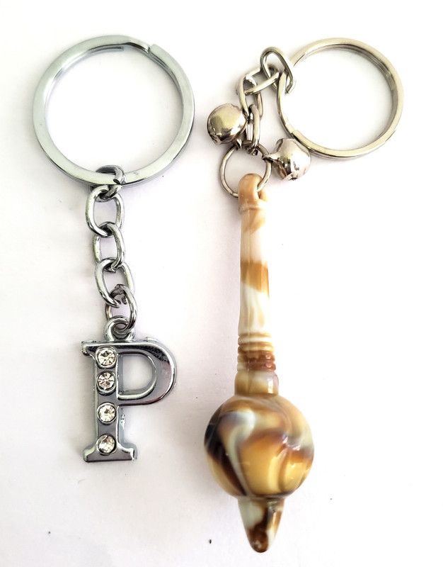 ShopTalk Marble Finish Hanuman Gada With Alphabet Letter P Key Chain