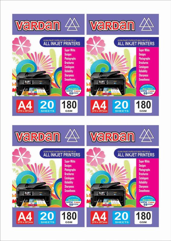 Vardan pack of 4pkt unruled A4 180 gsm Printer Paper  (Set of 4, White)