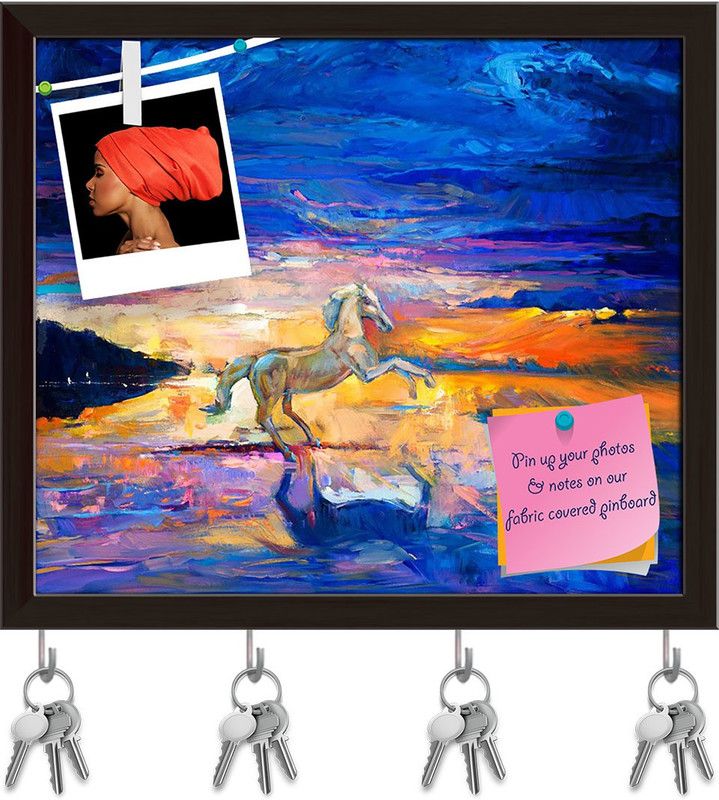 Artzfolio Abstract Artwork Of A Beautiful Blue Horse Pinboard Key Hook Dark Brown18.5x16in Cork Bulletin Board  (Multicolor 18.5 x 16 inch (47 x 41 cms))