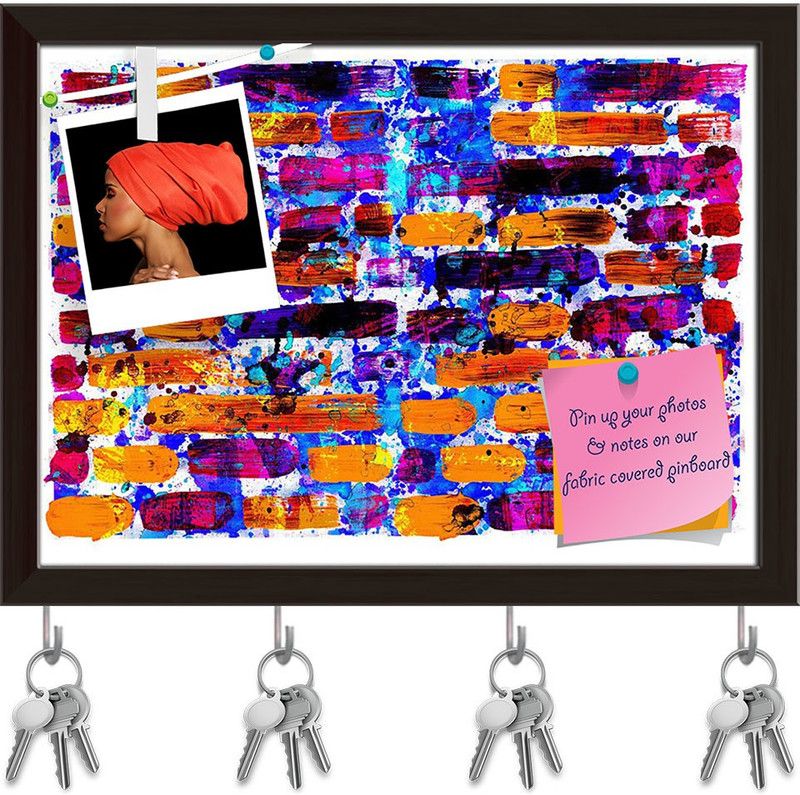 Artzfolio Abstract D25 Pinboard with Key Holder Hooks Dark Brown Frame 7.9x6inch Cork Bulletin Board  (Multicolor 7.9 x 6 inch (20 x 15 cms))