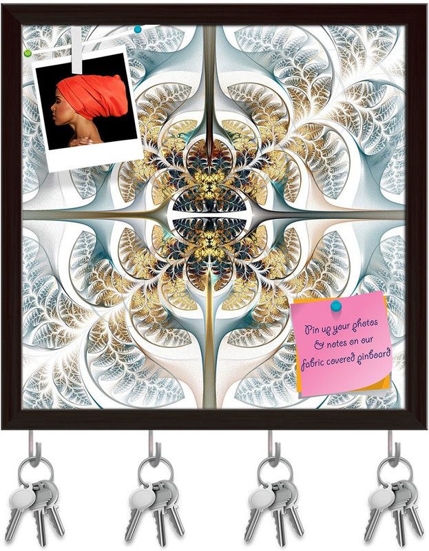Artzfolio Beautiful Leaves Pinboard with Key Holder Hooks Dark Brown Frame 8x8inch Cork Bulletin Board  (Multicolor 8 x 8 inch (20 x 20 cms))