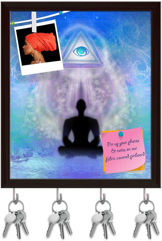 Artzfolio All Seeing Eye Pin Board with Key Holders Dark Brown Frame 10x11.7inch Cork Bulletin Board  (Multicolor 10 x 11.7 inch (25 x 30 cms))