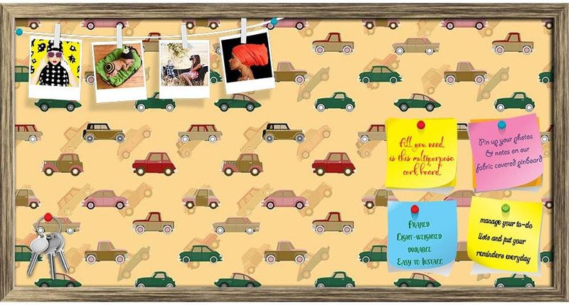Artzfolio Cute Car Pattern D1 Notice Pin Board Soft Board with Push Pins Cork Bulletin Board  (Antique Gold Frame 30 x 15 inch (76 x 38 cms))