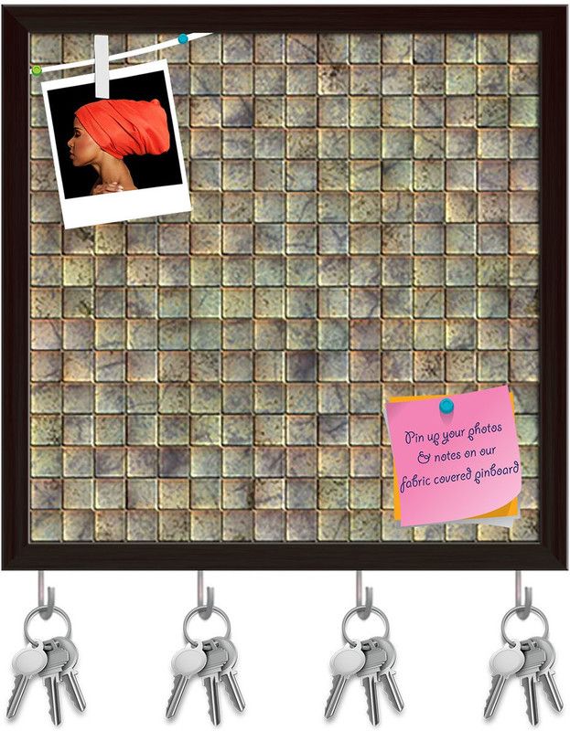 Artzfolio Tiled Art D3 Pinboard with Key Holder Hooks Dark Brown Frame 8x8inch (20x20cms) Cork Bulletin Board  (Multicolor 8 x 8 inch (20 x 20 cms))