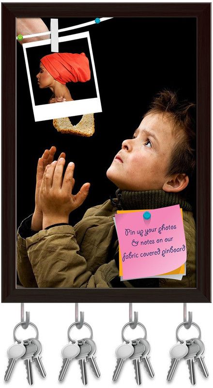 Artzfolio Feeding The Poor Pinboard with Key Holder Hooks Dark Brown Frame 6x8.5inch Cork Bulletin Board  (Multicolor 6 x 8.5 inch (15 x 22 cms))