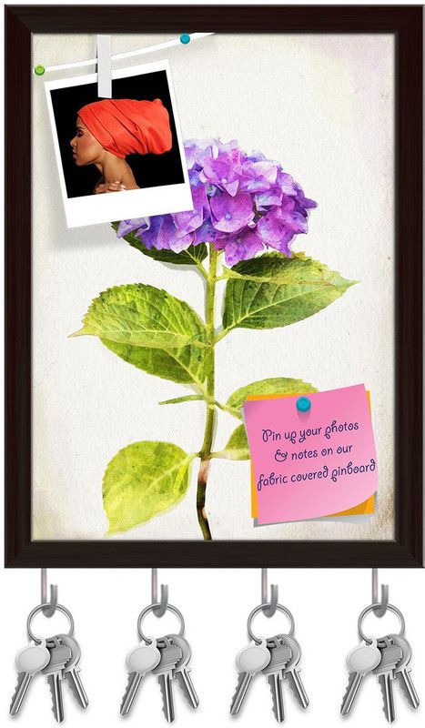 Artzfolio Watercolor Blue Hydrangea Pinboard with Key Holders Dark Brown Frame8x10.8inch Cork Bulletin Board  (Multicolor 8 x 10.8 inch (20 x 27 cms))