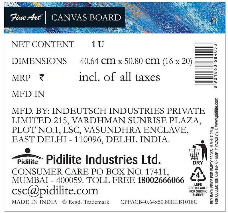 Fineart 16 X 20 Inch Canvas Board, 100% Cotton Fine Grain Board Canvas (Set of 1)  (White)