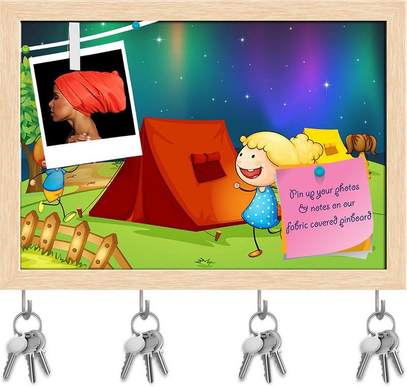 Artzfolio Kids Near Fire Pin Board with Key Holders Natural Brown Frame 17.2x12inch Cork Bulletin Board  (Multicolor 17.2 x 12 inch (44 x 30 cms))