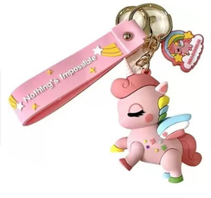 QUE MART Unicorn Keychain Cute 3D Rubber Silicone Keychain Key Chain