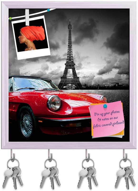 Artzfolio Eiffel Tower, Paris, France D2 Pinboard with Key Holders White Frame16x17.5inch Cork Bulletin Board  (Multicolor 16 x 17.5 inch (41 x 44 cms))