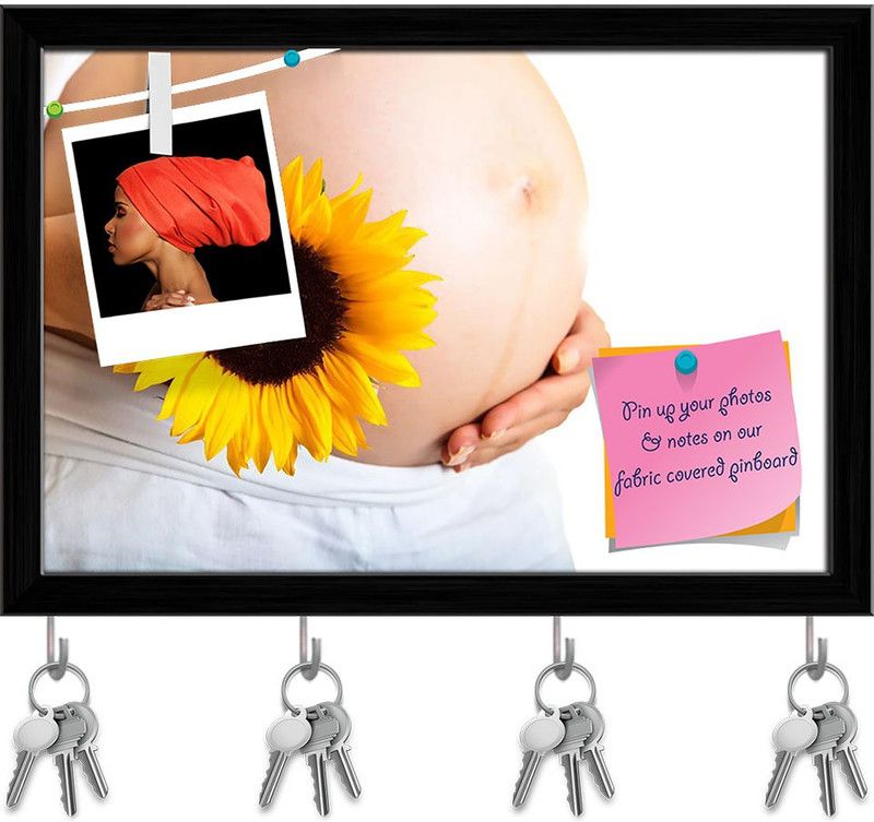 Artzfolio Pregnant Woman Holding Sunflower Pinboard & Key Holders Black Frame17.5x12inch Cork Bulletin Board  (Multicolor 17.5 x 12 inch (44 x 30 cms))