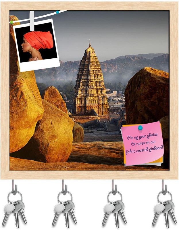 Artzfolio Hampi At Sunset India Pinboard with Key Holders Natural Brown Frame20x20inch Cork Bulletin Board  (Multicolor 20 x 20 inch (51 x 51 cms))