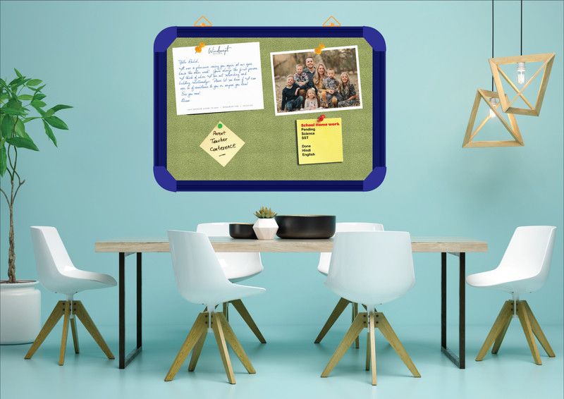 WRITING AND DISPLAY Pin-up display board 2*2 feet, BLUE ALLUMINIUM(P GREEN)pin up board CORK Bulletin Board  (P GREEN)