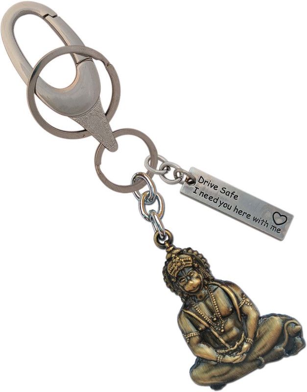 cabo dream Double Side Hanuman Chrome Finishing Locking Lock With Metal Drive Safe Key Chain
