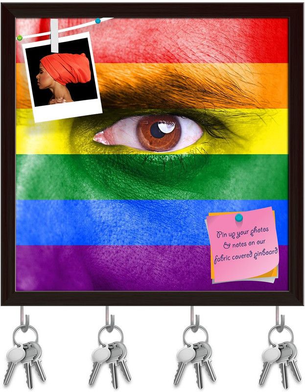Artzfolio Rainbow Flag Painted On Human Face Pinboard & Key Holder Dark Brown Frame20x20in Cork Bulletin Board  (Multicolor 20 x 20 inch (51 x 51 cms))