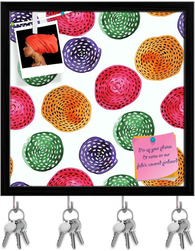 Artzfolio Watercolor Circles Pin Board with Key Holders Black Frame 8x8inch (20x20cms) Cork Bulletin Board  (Multicolor 8 x 8 inch (20 x 20 cms))