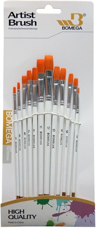 Asint 12 Pieces / tool Flat Tip Different Color For Watercolor Paint Brush Drawing Nylon Hair Art Painting Brush Materials  (golden)