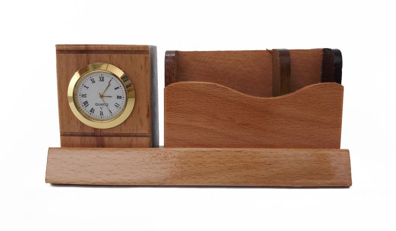 Aromora 4 Compartments Wood Pen Stand Holder  (Brown)