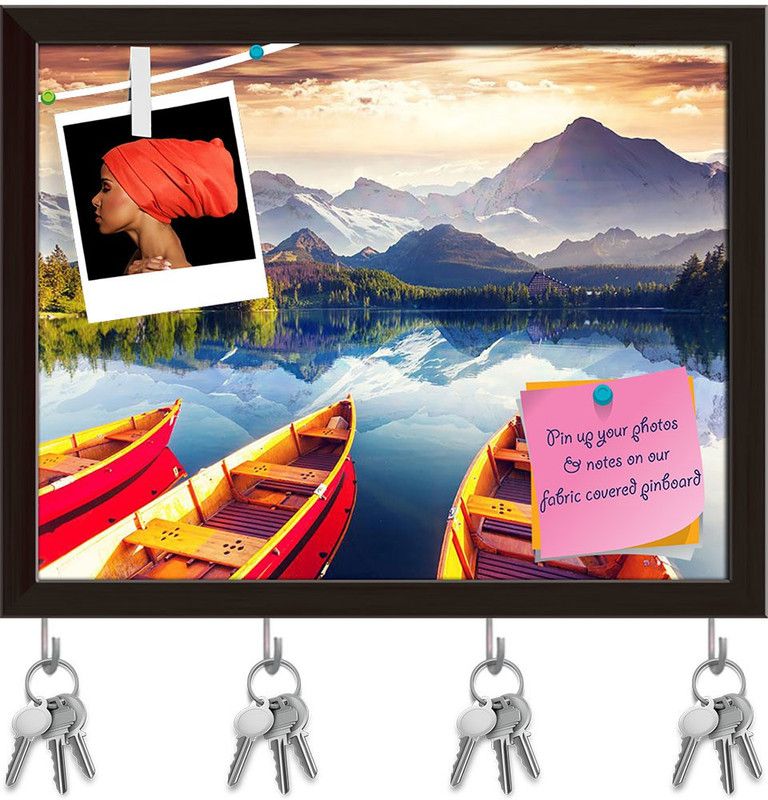 Artzfolio Fantastic Sunny Day Pinboard with Key Holder Hooks Dark Brown Frame 12.6x10inch Cork Bulletin Board  (Multicolor 12.6 x 10 inch (32 x 25 cms))