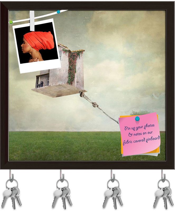 Artzfolio House Floating In Air Tied To A Rope To A Tree Pinboard Dark Brown16.7x16in Cork Bulletin Board  (Multicolor 16.7 x 16 inch (42 x 41 cms))
