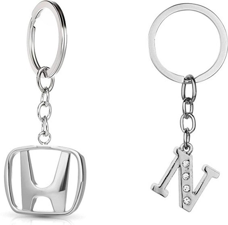 Deethyas Fashion Pack of 2 Hondaa Logo And Alphabet N letter Stone Decorative Metal keychain Key Chain