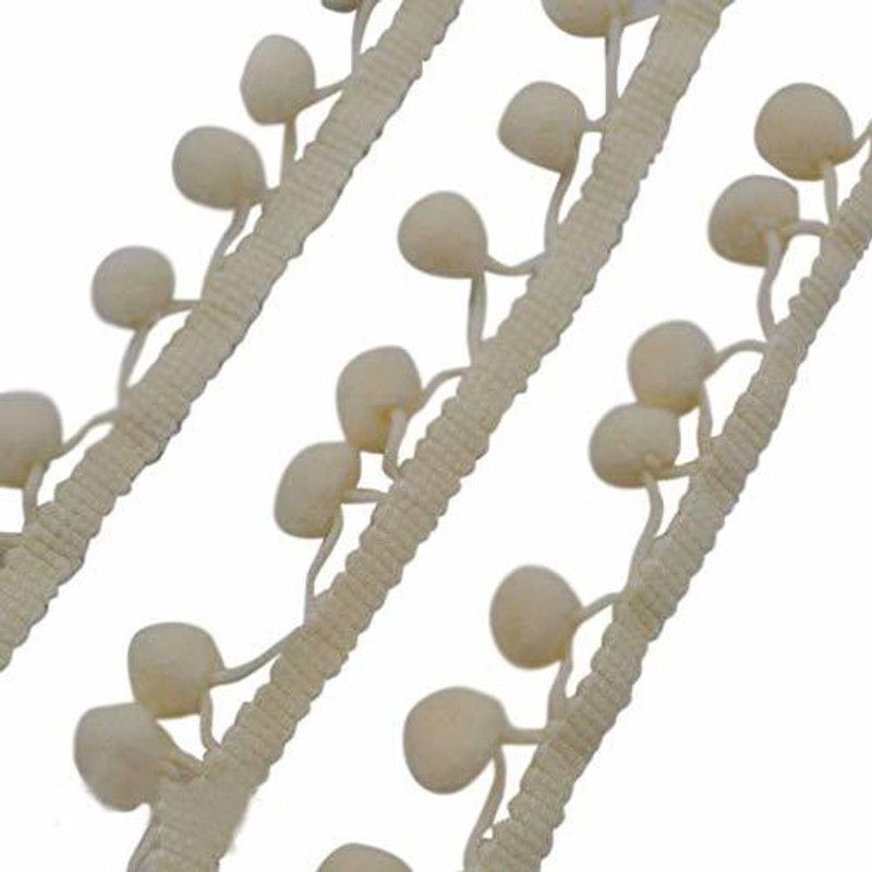Kavmart KAV7310-BEIGE KAVMART BIG POMPOM COTTON FRINGE TASSELS LACE TRIM FOR SAREE ,KURTI,DUPPATA(10METERS)BEIGE Lace Reel  (Pack of 1)